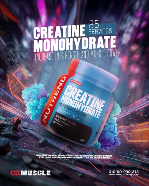 creatine monohydrate, muscle supplement, workout supplement, sports nutrition, muscle power powder, bestseller push, modern typography, energetic, bold, blue, purple, pink